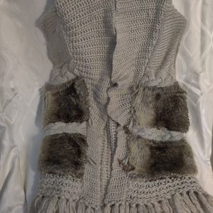 Crochet faux fur sweater vest